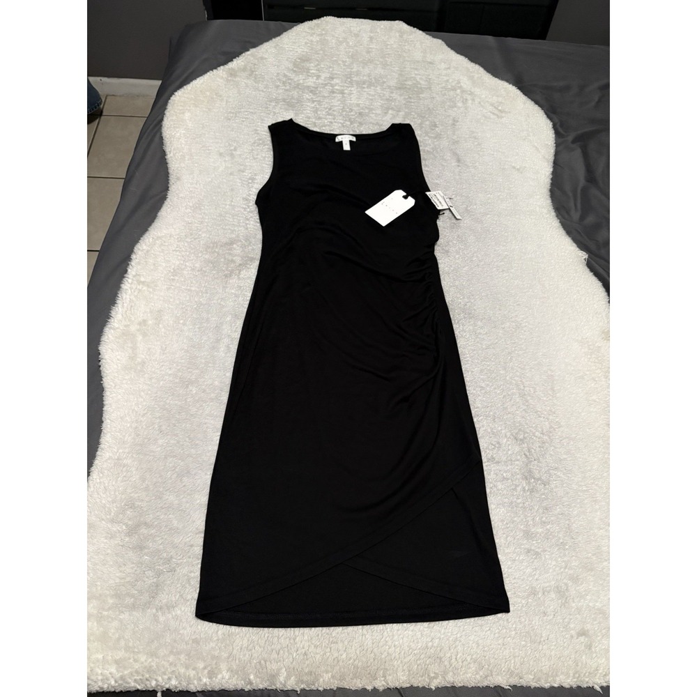 NWT Leith Black Sleeveless Ruched Sheath Dress M Medium Asymmetrical Tank Midi